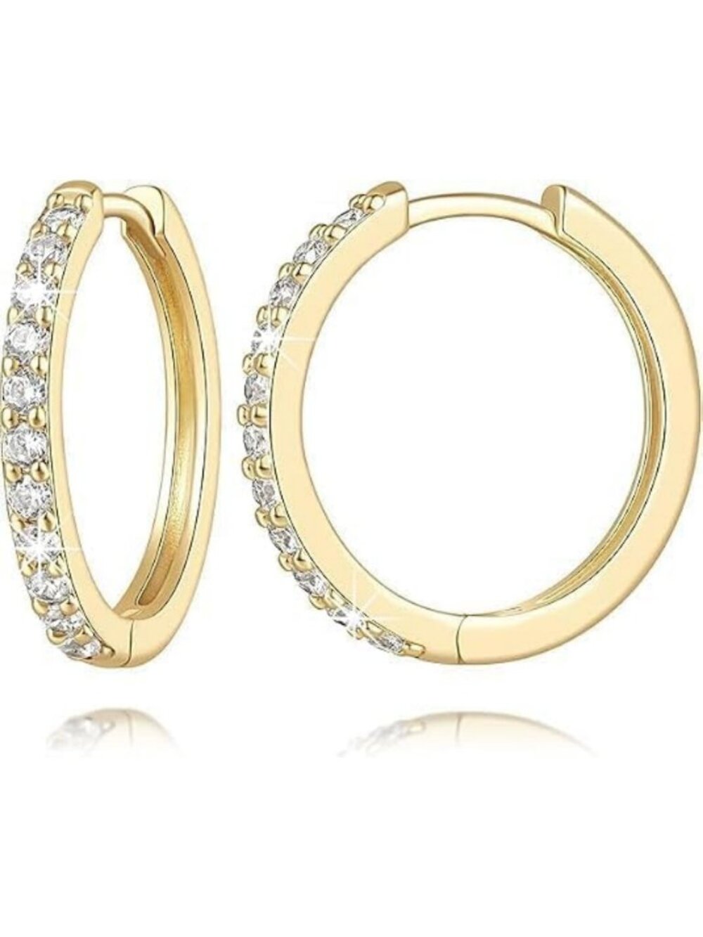 Trendy 14K Gold Huggie Hoop Earrings with Inside-Out Cubic Zirconia for Women